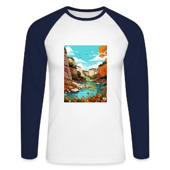 Parc d’État de la rivière Guadalupe Texas affiche de voyage - T-shirt baseball manches longues Homme - blanc/marine - Devant - Nik (191cm)