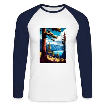 Tahoe National Forest Kalifornien Reiseplakat - Unisex Baseballshirt langarm - Weiß/Navy - Vorne - Nik (191cm)