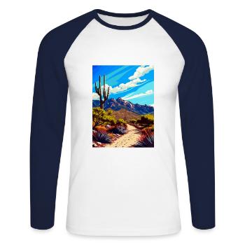 Catalina State Park Arizona Vintage Travel Poster - Unisex Long Sleeve Baseball T-Shirt - white/navy - Front - Nik (191cm)
