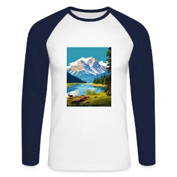 Jasper National Park Kanada Vintage Reiseposter - Unisex Baseballshirt langarm - Weiß/Navy - Vorne - Nik (191cm)
