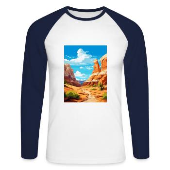 Grand escalier Utah désert Vintage voyage affiche - T-shirt baseball manches longues Homme - blanc/marine - Devant - Nik (191cm)