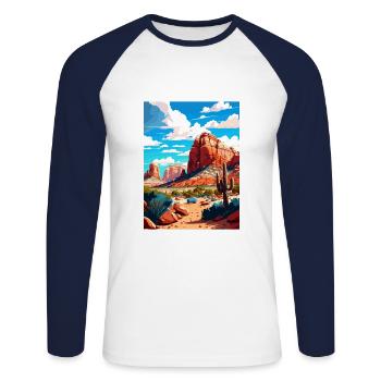 Red Rock State Park Arizona Affiche de voyage Vintage - T-shirt baseball manches longues Homme - blanc/marine - Devant - Nik (191cm)
