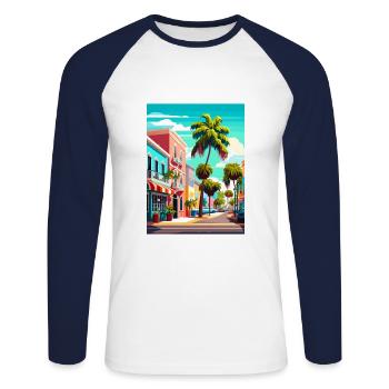 Port St Lucie Beach Floride Affiche de voyage Vintage - T-shirt baseball manches longues Homme - blanc/marine - Devant - Nik (191cm)