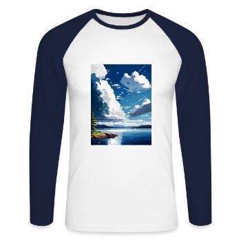 Lake Champlain New York State Travel Poster - Unisex Long Sleeve Baseball T-Shirt - white/navy - Front - Nik (191cm)