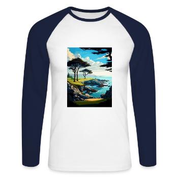 Cypress Point Club Californie affiche de voyage - T-shirt baseball manches longues Homme - blanc/marine - Devant - Nik (191cm)