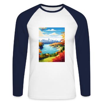 Niagara Falls New York State Vintage-Reiseposter - Unisex Baseballshirt langarm - Weiß/Navy - Vorne - Nik (191cm)