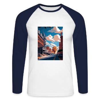 Lancaster County Pennsylvania Travel Poster - Unisex Long Sleeve Baseball T-Shirt - white/navy - Front - Nik (191cm)