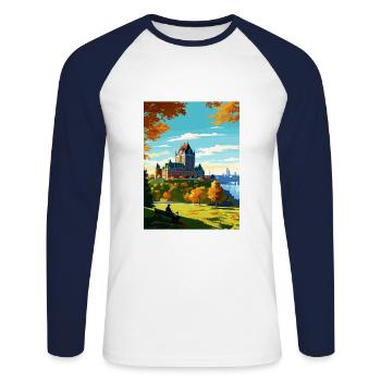 Fairmont Le Chateau Frontenac Travel Poster - Unisex Long Sleeve Baseball T-Shirt - white/navy - Front - Nik (191cm)