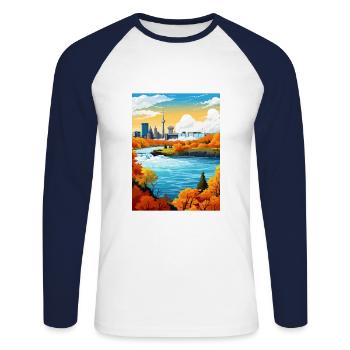 Niagara Falls New York State Vintage-Reiseposter - Unisex Baseballshirt langarm - Weiß/Navy - Vorne - Nik (191cm)