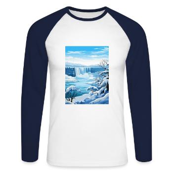 Niagara Falls New York State Vintage-Reiseposter - Unisex Baseballshirt langarm - Weiß/Navy - Vorne - Nik (191cm)