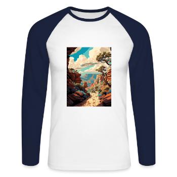 Bright Angel Trail Californie affiche de voyage - T-shirt baseball manches longues Homme - blanc/marine - Devant - Nik (191cm)