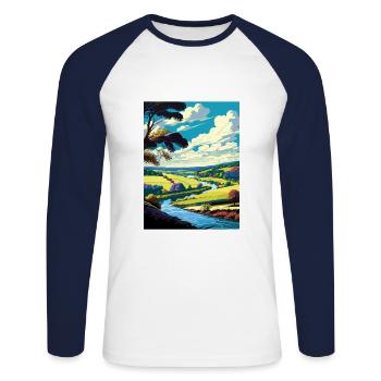 Brandywine Valley Pennsylvanie affiche de voyage - T-shirt baseball manches longues Homme - blanc/marine - Devant - Nik (191cm)