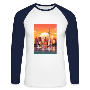 Toronto Canada décoration Vintage affiche de voyage - T-shirt baseball manches longues Homme - blanc/marine - Devant - Nik (191cm)