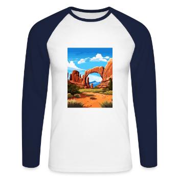 Parc national des Arches Utah Affiche de voyage Vintage - T-shirt baseball manches longues Homme - blanc/marine - Devant - Nik (191cm)