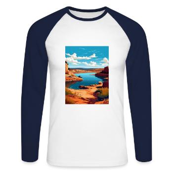 Possum Kingdom Lake Texas Vintage Travel Poster - Unisex Long Sleeve Baseball T-Shirt - white/navy - Front - Nik (191cm)