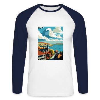Canandaigua New York State Vintage Travel Poster - Unisex Long Sleeve Baseball T-Shirt - white/navy - Front - Nik (191cm)