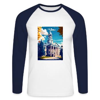 State College Pennsylvanie Vintage affiche de voyage - T-shirt baseball manches longues Homme - blanc/marine - Devant - Nik (191cm)