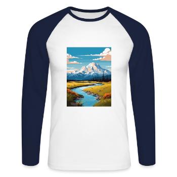 Wrangell Nationalpark Alaska Reiseposter - Unisex Baseballshirt langarm - Weiß/Navy - Vorne - Nik (191cm)