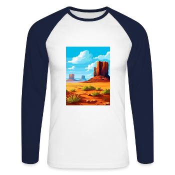 Monument Valley Arizona Wüste Reiseposter - Unisex Baseballshirt langarm - Weiß/Navy - Vorne - Nik (191cm)