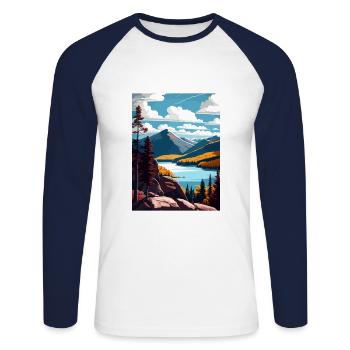 The Adirondacks New York State Travel Poster - Unisex Long Sleeve Baseball T-Shirt - white/navy - Front - Nik (191cm)