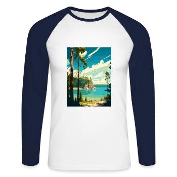 Peninsula State Park Wisconsin Reiseplakat - Unisex Baseballshirt langarm - Weiß/Navy - Vorne - Nik (191cm)