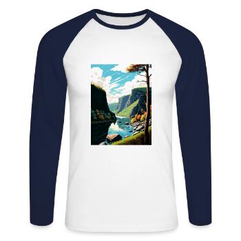 Delaware Water Gap Pennsylvania Reiseposter - Unisex Baseballshirt langarm - Weiß/Navy - Vorne - Nik (191cm)