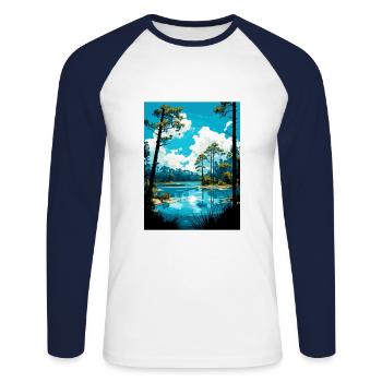 Blue Springs State Park Florida Travel Poster - Unisex Long Sleeve Baseball T-Shirt - white/navy - Front - Nik (191cm)