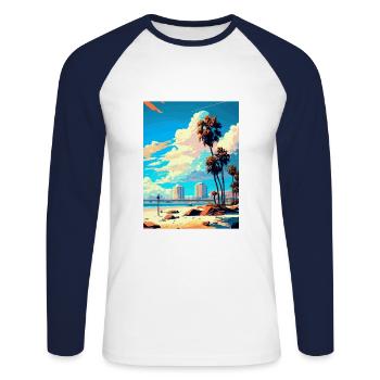 Long Beach Kalifornien Cali Vintage Reiseposter - Unisex Baseballshirt langarm - Weiß/Navy - Vorne - Nik (191cm)