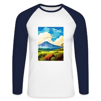 Hawai Vulkane Nationalpark Reiseposter - Unisex Baseballshirt langarm - Weiß/Navy - Vorne - Nik (191cm)