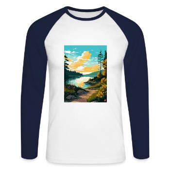 Lac Wallenpaupack Pennsylvanie affiche de voyage - T-shirt baseball manches longues Homme - blanc/marine - Devant - Nik (191cm)