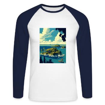 Thousand Islands New York State Travel Poster - Unisex Long Sleeve Baseball T-Shirt - white/navy - Front - Nik (191cm)