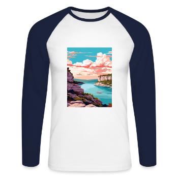 Mont Bonnell Texas Vintage voyage affiche Souvenir - T-shirt baseball manches longues Homme - blanc/marine - Devant - Nik (191cm)