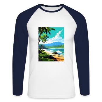 Waianapanapa Hawaï Vintage voyage affiche Souvenir - T-shirt baseball manches longues Homme - blanc/marine - Devant - Nik (191cm)
