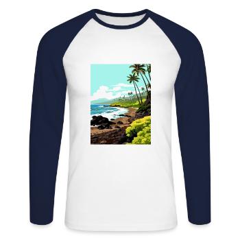 Waianapanapa Hawaï Vintage voyage affiche Souvenir - T-shirt baseball manches longues Homme - blanc/marine - Devant - Nik (191cm)