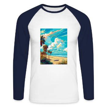 Cocoa Beach Florida Vintage Reiseposter Souvenir - Unisex Baseballshirt langarm - Weiß/Navy - Vorne - Nik (191cm)
