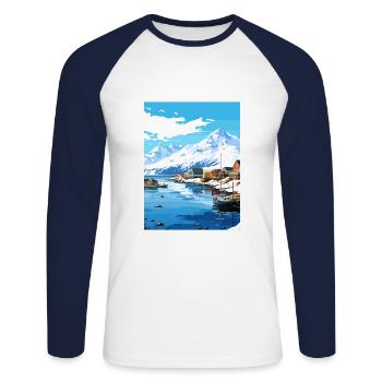 Dutch Harbor Alaska Vintage Reiseposter Souvenir - Unisex Baseballshirt langarm - Weiß/Navy - Vorne - Nik (191cm)