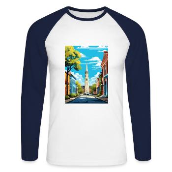 Charleston Carolina Vintage voyage affiche Souvenir - T-shirt baseball manches longues Homme - blanc/marine - Devant - Nik (191cm)