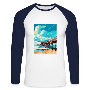Cocoa Beach Florida Vintage Reiseposter Souvenir - Unisex Baseballshirt langarm - Weiß/Navy - Vorne - Nik (191cm)