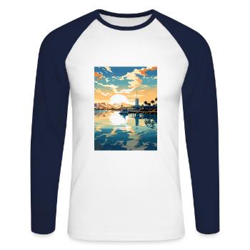 Pearl Harbor Hawaii Vintage Reiseposter Souvenir - Unisex Baseballshirt langarm - Weiß/Navy - Vorne - Nik (191cm)