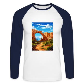 Pont naturel Utah Vintage voyage affiche Souvenir - T-shirt baseball manches longues Homme - blanc/marine - Devant - Nik (191cm)