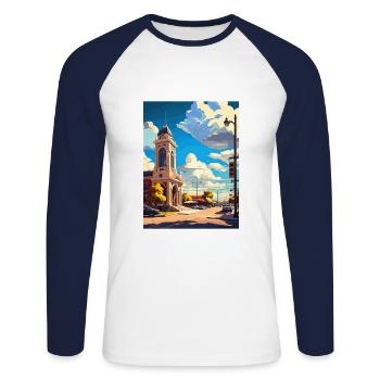 Stockton en Californie Vintage voyage affiche Souvenir - T-shirt baseball manches longues Homme - blanc/marine - Devant - Nik (191cm)