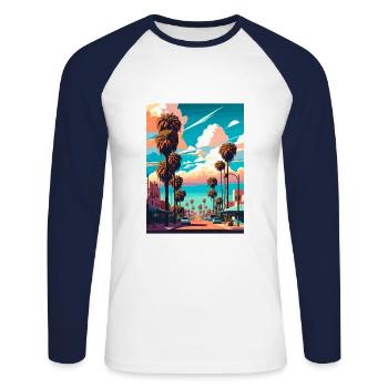 Santa Ana Kalifornien Vintage Reiseposter WPA Kunst - Unisex Baseballshirt langarm - Weiß/Navy - Vorne - Nik (191cm)