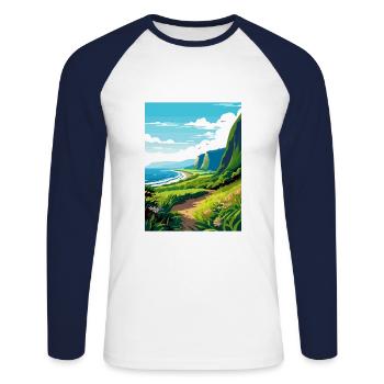 Waipio Valley Hawaï Vintage voyage affiche WPA Art - T-shirt baseball manches longues Homme - blanc/marine - Devant - Nik (191cm)