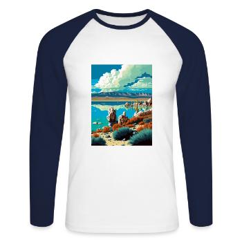 Mono Lake California Vintage Reiseposter WPA Kunst - Unisex Baseballshirt langarm - Weiß/Navy - Vorne - Nik (191cm)