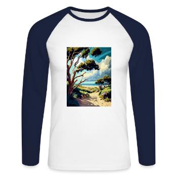Carpinteria préserver Vintage voyage affiche WPA Art - T-shirt baseball manches longues Homme - blanc/marine - Devant - Nik (191cm)