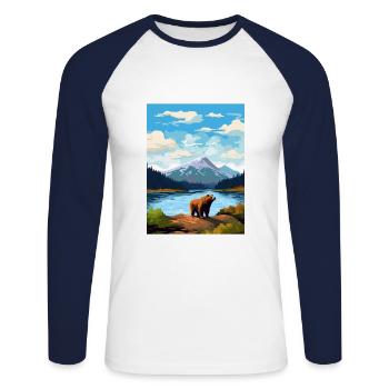 Île de Kodiak Alaska Vintage voyage affiche WPA Art - T-shirt baseball manches longues Homme - blanc/marine - Devant - Nik (191cm)