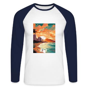 Waikiki Beach Hawaii Vintage Travel Poster WPA Art - Unisex Long Sleeve Baseball T-Shirt - white/navy - Front - Nik (191cm)