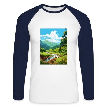 Waimea Valley Hawaï Vintage voyage affiche WPA Art - T-shirt baseball manches longues Homme - blanc/marine - Devant - Nik (191cm)