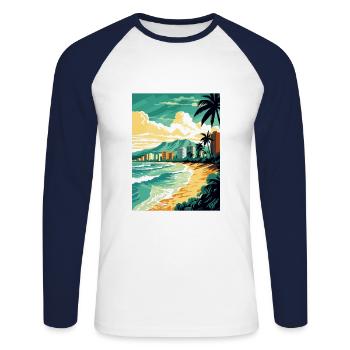 Waikiki Beach Hawaii Vintage Travel Poster WPA Art - Unisex Long Sleeve Baseball T-Shirt - white/navy - Front - Nik (191cm)