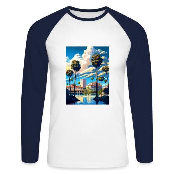 Riverside California Vintage Travel Poster WPA Art - Unisex Long Sleeve Baseball T-Shirt - white/navy - Front - Nik (191cm)